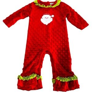 Three Sisters Baby Girl Red Santa Bubble Fleece Romper 9 Months Holiday